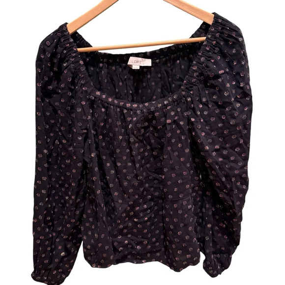 Ann Taylor LOFT Womens Black Polka Dot Off Shoulder Long Sleeve Blouse XS Boho - Picture 3 of 8